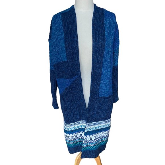 GAP Fair Isle Patchwork Cardigan Colorblock Long Duster Chunky Granny Artsy -M - Picture 3 of 16